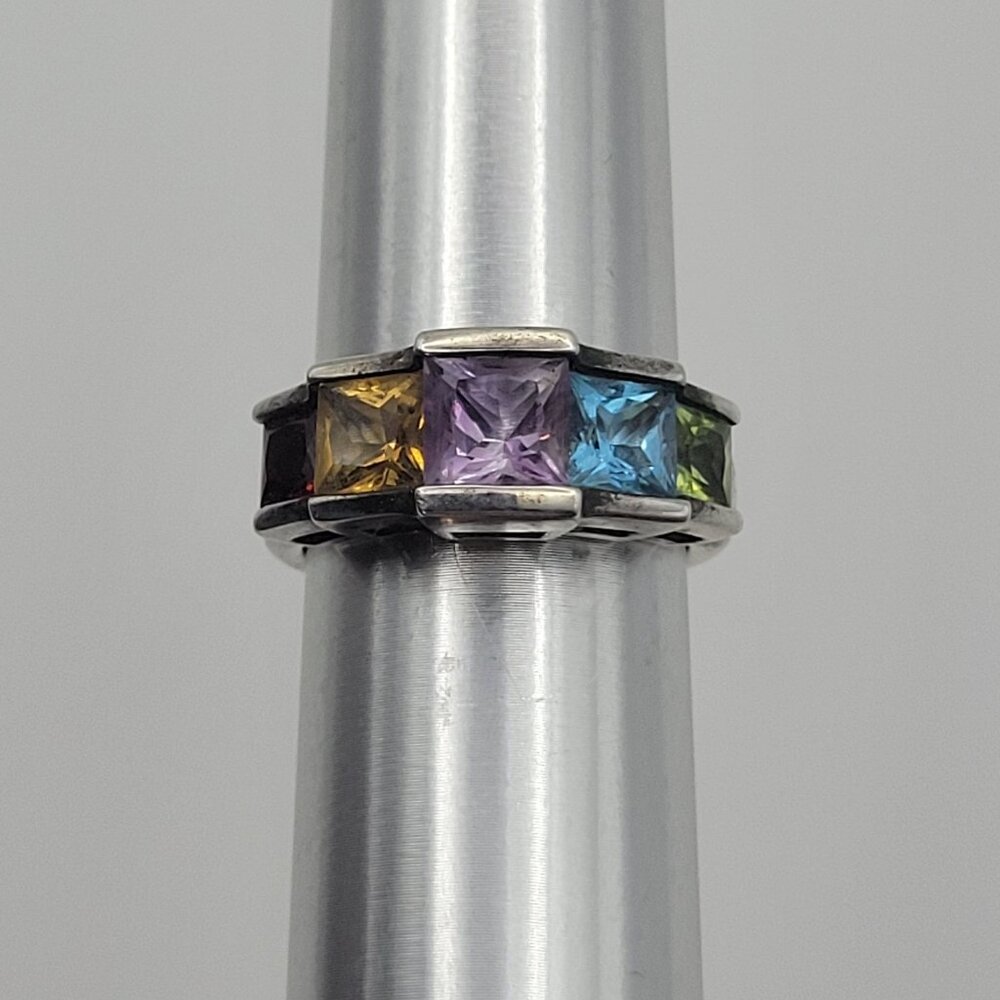 Size 6 Sterling Silver Ring Amethyst Blue Topaz Citrine Peridot Garnet